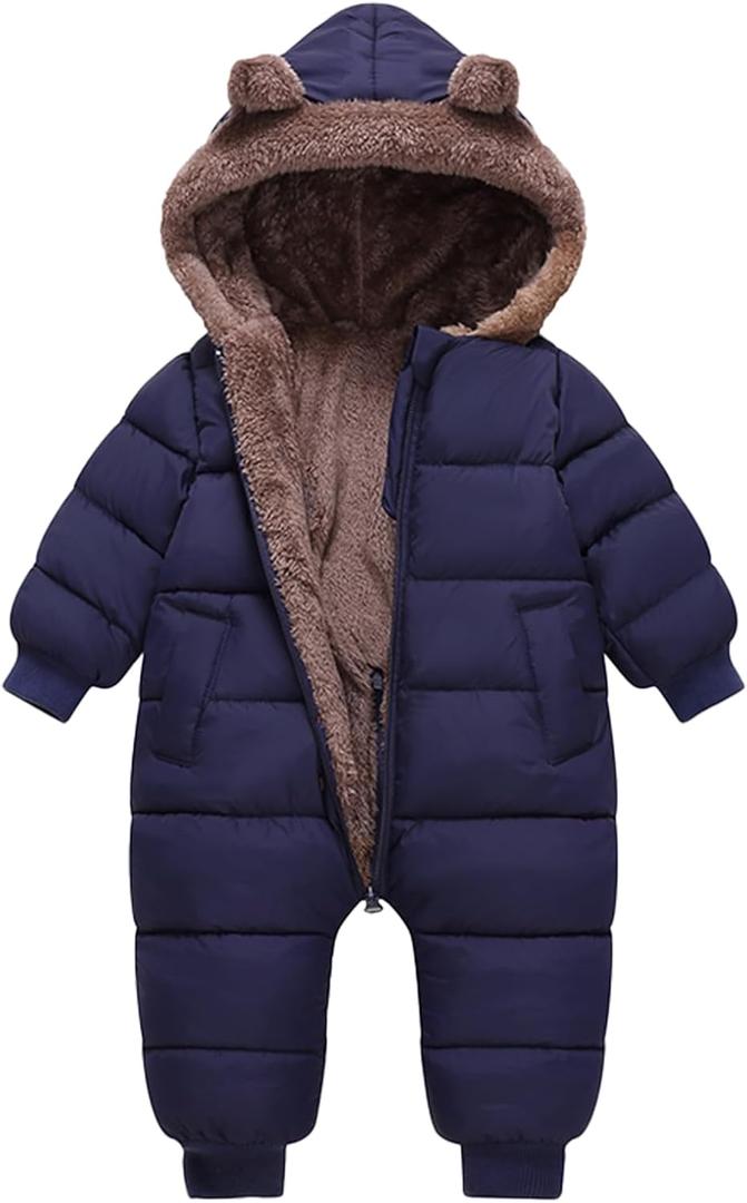 Baby Boys Girls Snowsuit Winter Clothes Suit Hooded Jumpsuit Romper Bear Outfit Infant Warm Coat Outwear Overcoat (18-24 Months, Dark Blue)