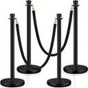 Wesiti 4 Pcs Stainless Steel Stanchion Post 2 Pcs 5 ft Velvet Rope Carpet Ropes and Poles Stanchions and Velvet Ropes Crowd Control Barriers Rope Safety Barriers for Party Theater (Black)