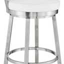 Armen Living Bryant Modern 26" Seat Height White Faux Leather and Brushed Stainless Steel Metal Swivel Bar Stool for Kitchen Island Counter