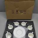 Coffee Cup Set of 6 with Saucers, 3.5 OZ Ceramic Espresso Cups, Elegant Deco Turkish Coffee Cup Gift for Cappuccino, Latte, Cafe Mocha and Tea, Dishwasher & Microwave Safe (Pearl White)