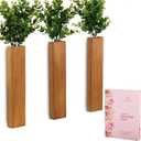 3-Pack Wood Wall Planters with 6 Removable Faux Eucalyptus Stems - Modern Farmhouse Wall Decor for Living Room, Bedroom, Bathroom - Wooden Wall Vases and Fake Eucalyptus for Home Office Decor
