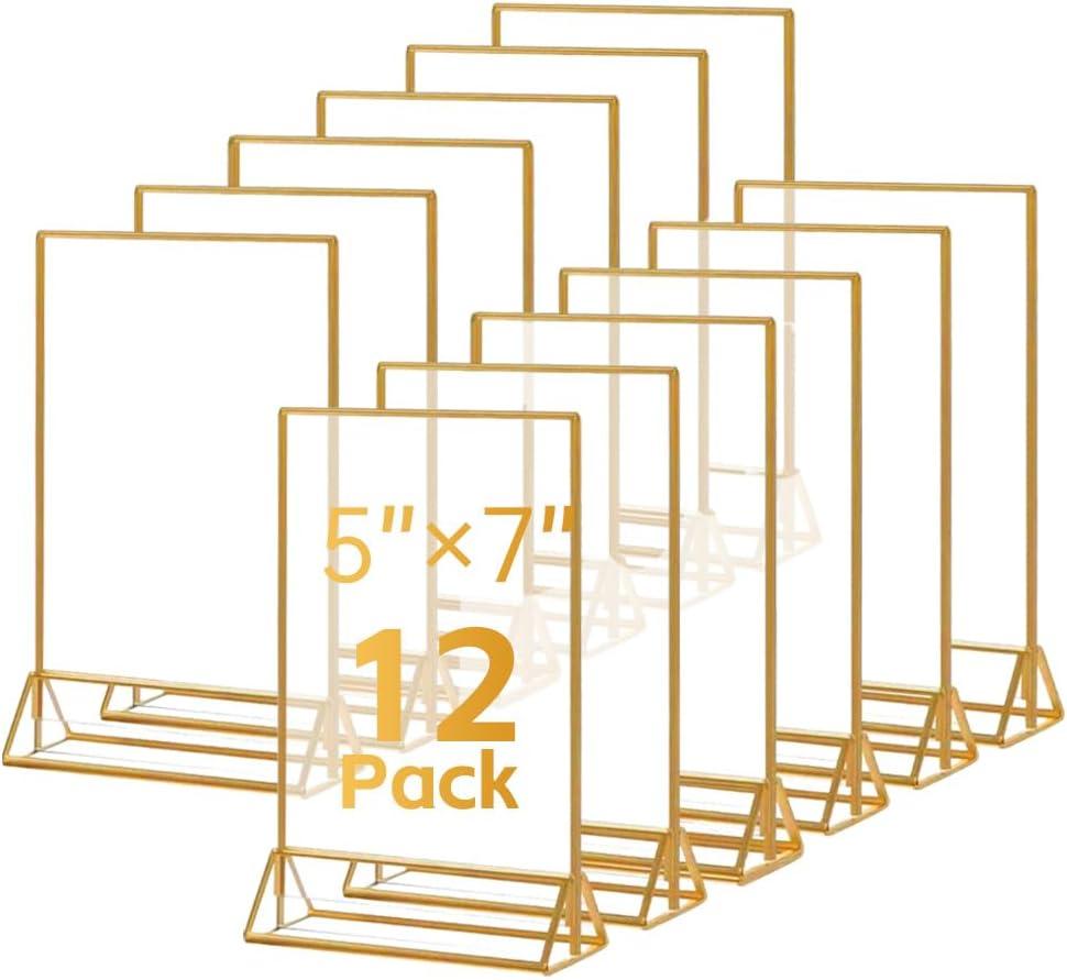 12PCS Acrylic Gold Sign Holders, 5" x 7" Wedding Table Sign Double Sided Holder, Acrylic Gold Frame Sign Holders Display Stand for Wedding Table Numbers, Restaurant Sign, Menu, Photo 12PCS Acrylic Gold Sign Holders, 5" x 7" Wedding Table Sign Double Sided Holder, Acrylic Gold Frame Sign Holders Display Stand for Wedding Table Numbers, Restaurant Sign, Menu, Photo