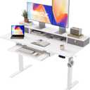 Agilestic Electric Standing Desk with 2 Drawers and Keyboard Tray, 48 x 23 Inches Ergonomic Adjustable Height Desk with Storage, Sit Stand Computer Workstation, White