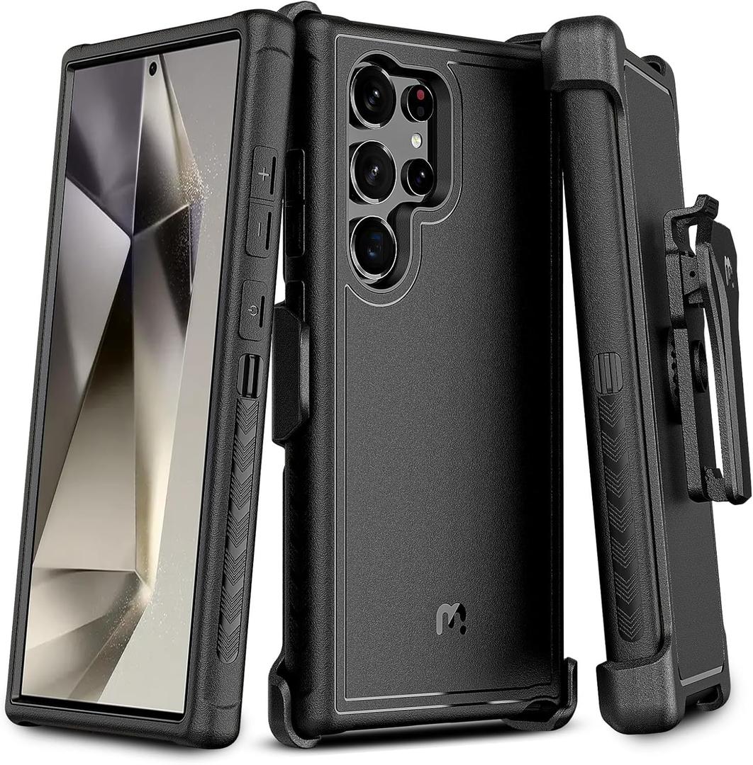 M MYBAT Pro Maverick Series for Samsung Galaxy S24 Ultra Case with Belt Clip Holster, 6.8 inch, Heavy Duty Military Grade Drop Protective Case with 360 Rotating Stand (No Screen Protector) Black