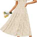 ZESICA Womens Summer Boho Floral Midi Dress 2026 Casual Short Sleeve Square Neck Flowy Beach Vacation Long Dress (Large, Apricot)