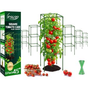 Legigo 6 Pack Square Tomato Cages- 45 Inch Heavy Duty Tomato Trellis for Climbing Plants Outdoor, Tomato Plant Support Stakes Cage Garden Trellis for Garden Raised Garden Bed Cucumbers Vegetables