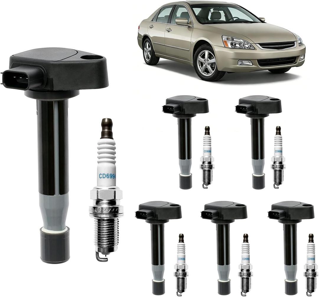 Ignition Coil Packs & Spark Plugs (Set of 6), Compatible with 1999-2008 Honda Odyssey/Accord, Acura TL/RL/CL 3.0L 3.5L 3.7L V6, Replaces# UF242, 30520P8EA01