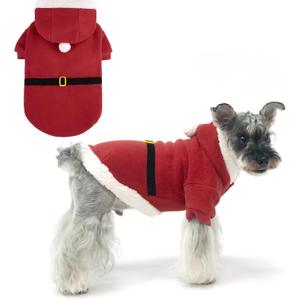 EXPAWLORER Christmas Dog Hoodie - Santa Claus Christmas Costume Outfit, Pet Winter Sweater Coat, Puppy Party Clothes Apparel for Small - Medium Dogs, Size Small/Medium
