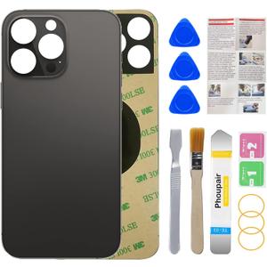 OEM Rear Back Glass Replacement for iPhone 14 Pro Max 6.7 Inches with Professional Repair Tool Kit (Space Black)