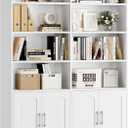 FACBOTALL Bookshelf and Bookcase with Doors, 6 Tier Double Wide Large Bookshelves, Open Display Shelves, 73'' Tall Bookshelf with Storage Cabinets for Home Office, Living Room, Library, White
