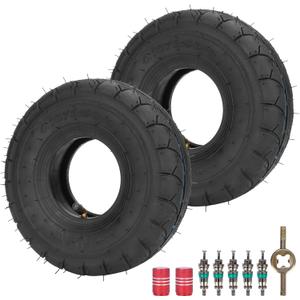 RUTU (2-Pack) 4.10/3.50-4 Replacement Tire + Inner Tube with TR87 Bent Angled Valve Stem for Hand Trucks Dollies Wheelbarrows Lawn Mowers Trailers Lawn Garden Utility Tire & Inner Tube (ROAD TIRES)