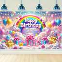 Happy Birthday Rainbow Balloon Cake and Gift Box Theme Banner Happy Birthday Backdrop Decoration Photo Banner Background