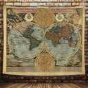 Vintage World Map Tapestry, Antique Old Nautical Map of the World Wall Art, Historical Atlas Geography Retro Wanderlust Pirate Tapestry Wall Hanging for Bedroom Living Room Dorm, 60X50in, Brown Tan (60L" x 50W", Multi1)