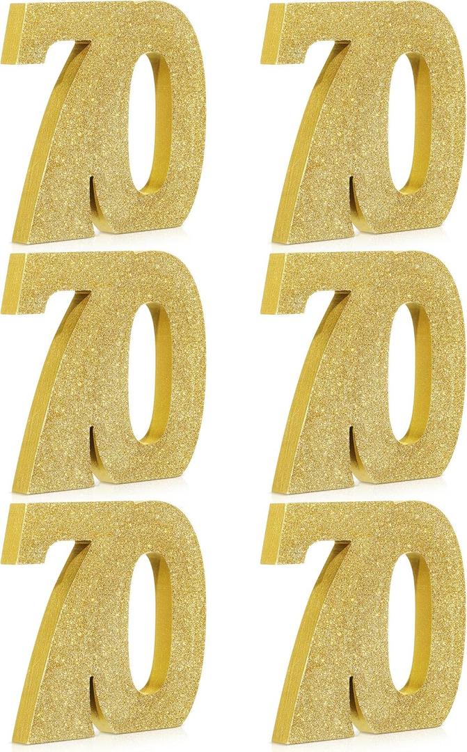 Shellwei 6 Pcs 70th Birthday Decorations for Men and Women, 70th Anniversary Decorations, Gold Glitter Number 70 Table Topper Centerpieces Decorations for Birthday Party