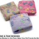 1 Pack 3 Puppy Blankets Super Soft Warm Sleep Mat Bone Print Cute Blanket Fluffy Premium Fleece Pet Blanket Flannel Throw Dog Blankets for Small Dogs Puppy Cat,Small(23"x15")