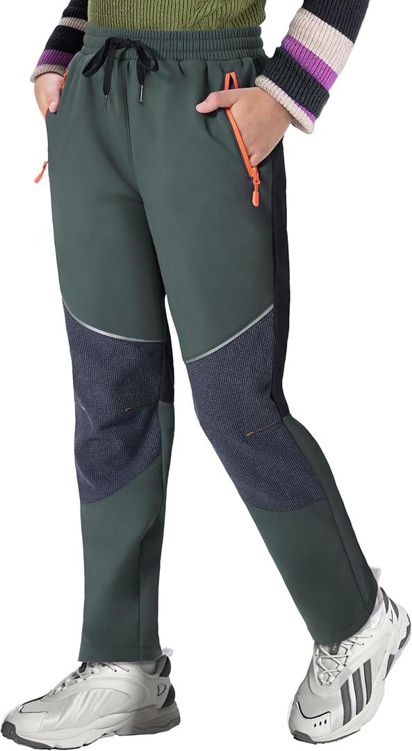 Kids Snow Ski Pants Hiking Boys Girls Outdoor Waterproof Windproof Fleece Warm Snowboard Pants (13 Years, 02-grey)