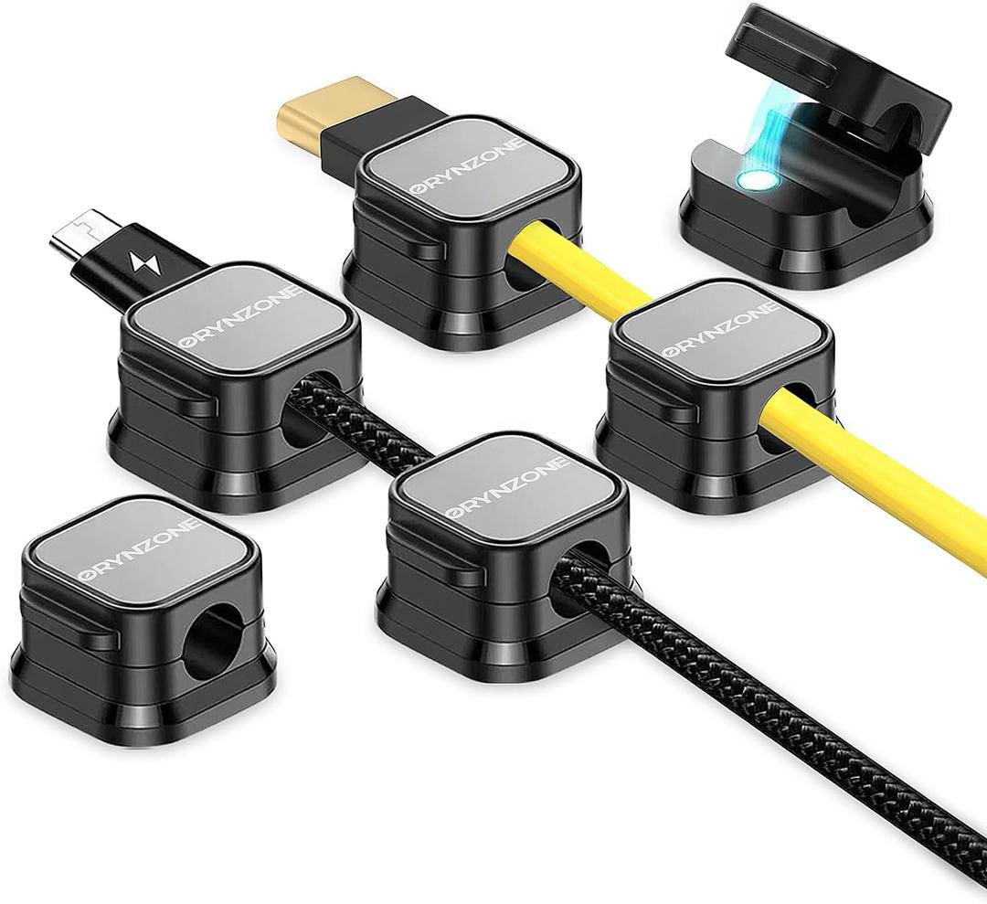 2 x Magnetic Cord Holder with Strong Adhesive Pads - Premium Cable Management for Home, Office & Travel, Easy Installation - Cable Organizer Clips for Secure USB, Charger & Data Cords, 6 Pack