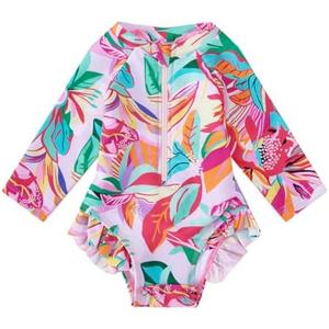 BMCiTYBM Baby Girls Swimsuits Long Sleeve Zipper One Piece UPF 50+ Sun Protection Swimwear Rash Guard 3_6M
