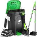 Dog Poop Trash Can Outside with Pooper Scooper and Metal Rake & Tray, 20L/5Gal Dog Waste Trash Can with Lid, Pedal and Removable Inner Waste Bin, Dog Poop Bin with 100 Bags, Green