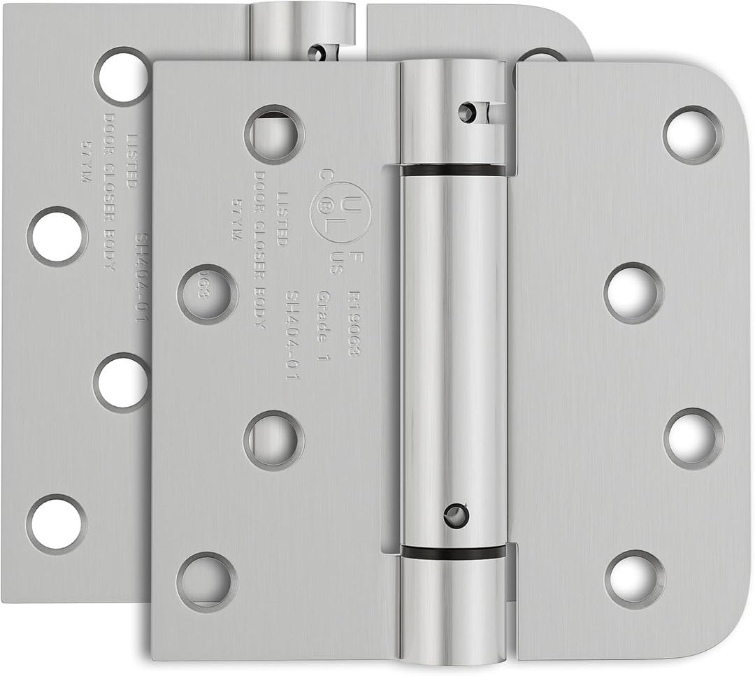 2 Pack Self Closing Door Hinges, 4 Inch Spring Loaded Door Hinges with Square & 5/8'' Radius Corners, Adjustable Tension for Garage, Front, Back Door, UL Listed, Left and Right Hand