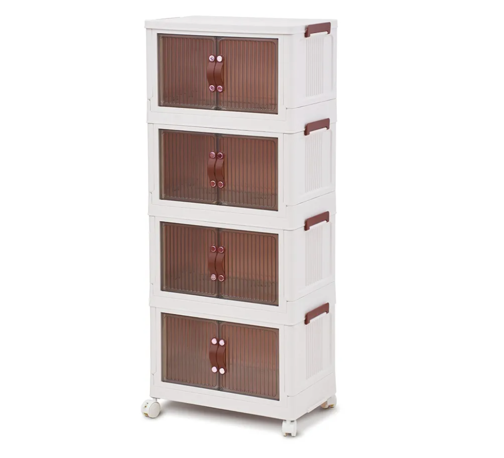 Stackable Storage Organiser - Space-Efficient Plastic Storage Bin with Doors