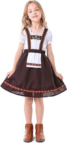Girls Bavarian Oktoberfest Costume German Dirndl Dresses Outfit Fraulein Oktoberfest Costumes Kids 6_8Y