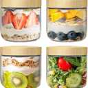 10oz Overnight Oats Containers with Bamboo Lids, Glass Jars with Airtight Lids, Wide Mouth Mason Meal Prep Jars, Food Storage Container for Yogurt Salad Chia Pudding Snacks Spice Sugar,4 Pack
