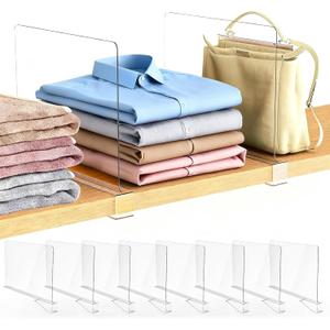 8 Pack Closet Shelf Dividers Organizer Purse Clothes Organization Acrylic Clear Tall Divider Separators for Wood Wire Thick Shelves Kitchen Office Bookshelf Storage Handbags Bag Sweater
