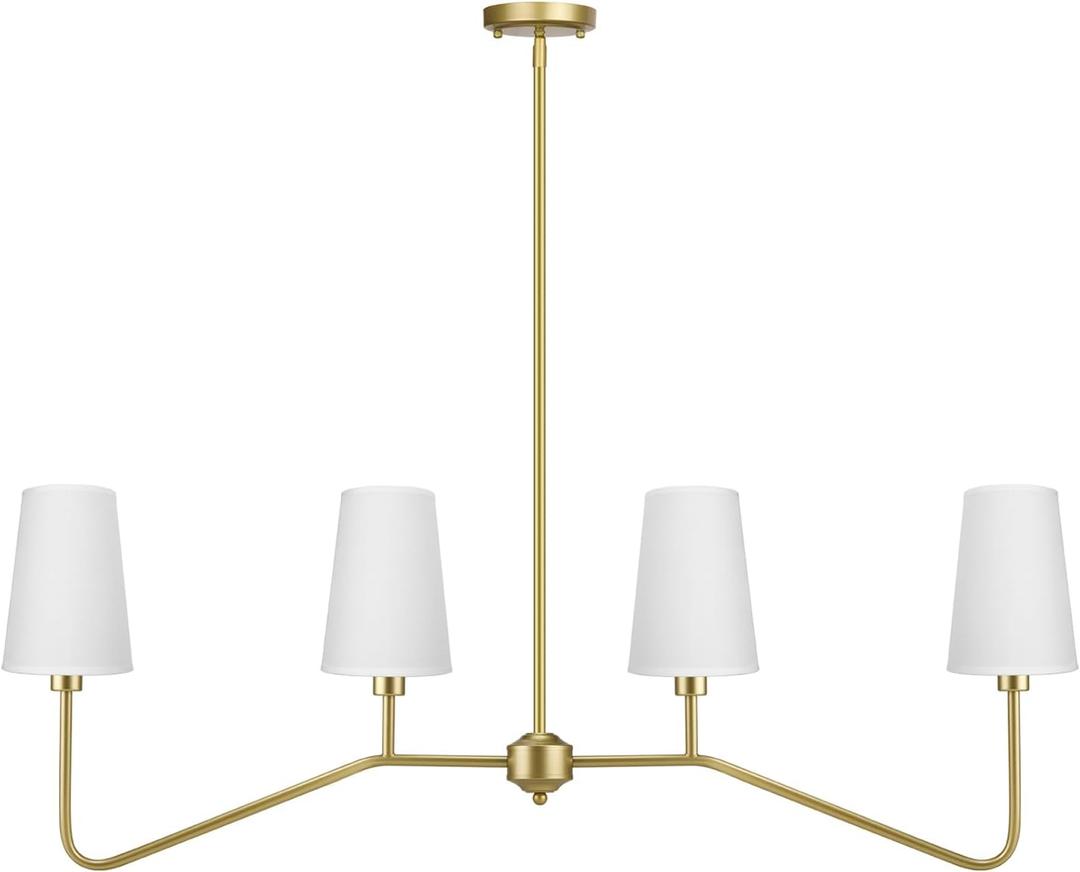 4-Light Kitchen Island Lighting, Industrial Linear Chandelier, Kitchen Island Light Fixtures, Farmhouse Chandeliers for Dining Room, Fabric Island Light for Kitchen (Gold)