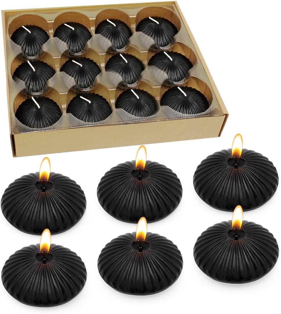 Black Floating Candles for Cylinder Vases, 24 Pack 2 Inches Water Tealight Candles for Halloween Dinner Party Holiday Decoration