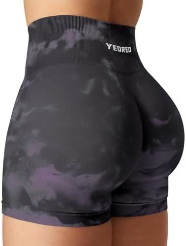 YEOREO Scrunch Workout Shorts Butt Lifting Jada Shorts Tie Dye Seamless Gym Biker Screen Print 3.6" Training Shorts, M