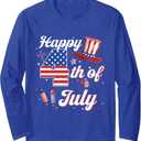 Happy 4th Of July Patriotic American Flag USA Men Women Kids Long Sleeve T-Shirt (Small, Blue)