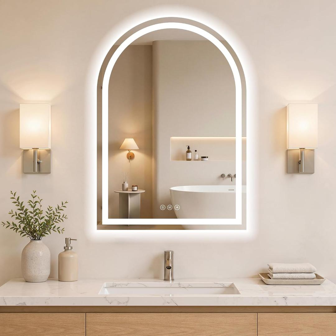 Arched LED Bathroom Mirrors with Lights 24"x30" LED Mirror for Bathroom,Led Vanity Mirror, Anti-Fog,LED Mirrors with Light, Anti-Fog, Dimmable, 3 Color, Shatterproof, Touch Sensor