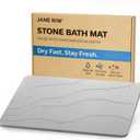 Stone Bath Mat, Quick-Dry Diatomaceous Earth Shower Mat, Absorbent Bathroom Mat for Shower/Tub Exit, New Apartment Essential & Housewarming Gift, 23.5" x 15.5" Light Gray Wave