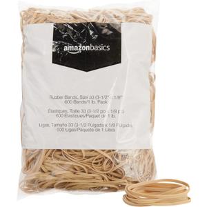 Amazon Basics Rubber Bands, Office Supplies, Size 33 (3-1/2 x 1/8 Inch), 600 Bands/1 lb Pack, 25-Pack, Tan