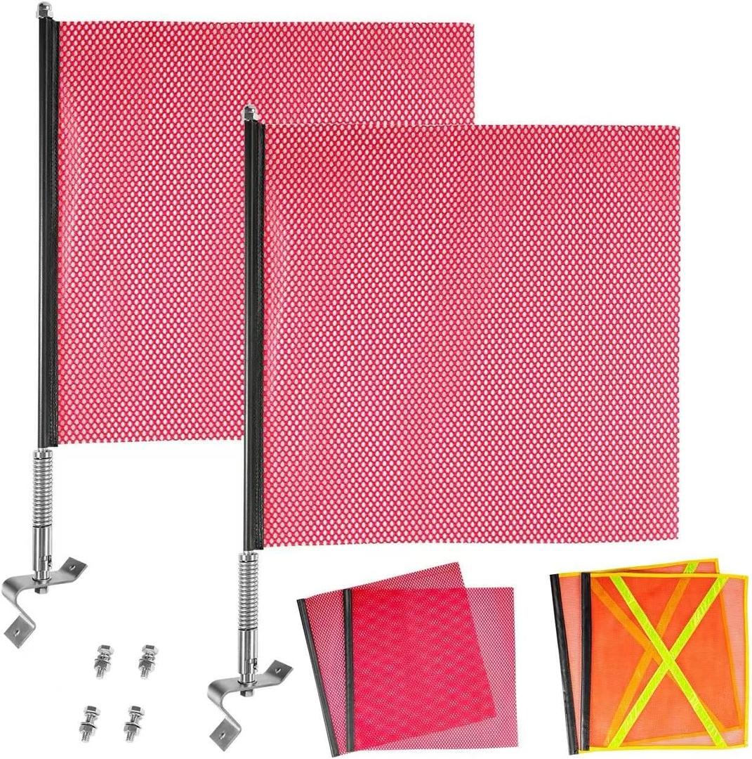 2 Pack Mount Warning Flag 18" x 18" Flag Pole for Truck, Oversize Load Flags, Safety Flags for Trucks, Warning & Safety Flag for Truck