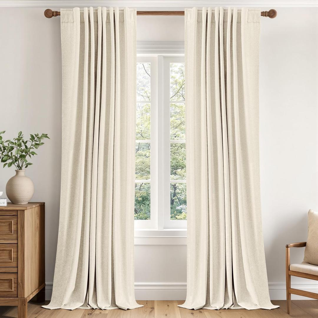 MIULEE 100% Blackout Linen Curtains for Bedroom 84 inches Long, Thermal Insulated Room Darkening Black Out Drapes for Living Room, Back Tab Rod Pocket, 2 Panels Set, 40 Wide x 84 Length, Cream Beige