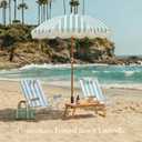 6FT Stripe Fringe Beach Umbrella for Sand with Sand Anchor, UPF 50+ Sun Shade with Tassels, Adjustable Tilt Pole, Portable Coastal Umbrella for Beach & Pool, Heritage Ocean Cypress Stripe