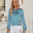 Bluetime Silk Blouses for Women Dressy Work Satin Dress Shirts Pleated Long Sleeve Business Casual Tops Fall Outfits (Blue, L)