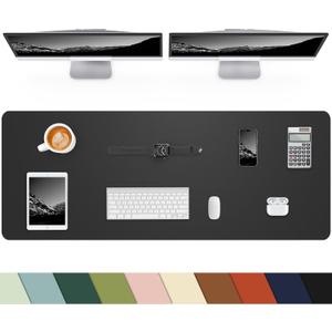 Leather Desk Pad Protector,Large Desk Mat, Mouse Pad, Non-Slip PU Leather Desk Blotter, Laptop Computer Desk Keyboard Mat, Waterproof Desk Writing Pad for Office/Home (Black, 48" x 17")