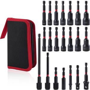 21PCS Magnetic Nut Driver Set for Impact Drill, 1/4" Hex Shank, Metric & SAE Magnetic Impact Drill Driver Bit and Socket Adapter, Magnetic Bit Holder, Quick Release Extension with Storage Bag