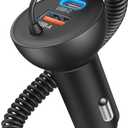 90W iPhone 17/17 Pro Max/Air Car Charger Fast Charging, 3-Port USB C Fast Car Charger Cigarette Lighter Adapter & 4FT USB-C Coiled Cable for iPhone 17/Air/17 Pro /16/15 Pro Max/Plus, iPad, Android