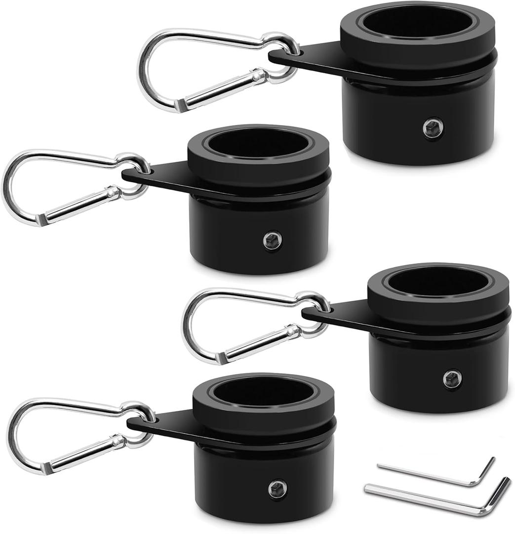 Anovo Flag Pole Rings, Aluminum Alloy Flagpole Rings 360 Rotating Anti Wrap Flag Mounting Ring, Spinning Flag Pole Clips with Carabiner for 0.75-1.02 Inch Diameter- Pack of 4 (Black)