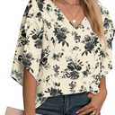 Jouica Women's Fall Casual 3/4 Ruffled Sleeve Chiffon Blouse Tops for Women (S)