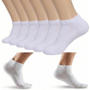 6 Pairs Thin Ankle Socks for Men Women Cotton Low Cut Short Athletic Running Socks (White)
