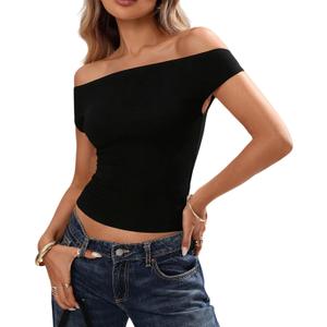 Women Off Shoulder Tops Sleeveless Polka Dot Floral Print Shirts Y2K Going Out Casual Crop Tops Streetwear (Black, M)