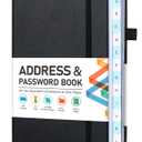 Address Book, Address and Password Keeper Book with Alphabetical Tabs, Hardcover Telephone Book Address Organizer Record with Pocket, Colored Pages, 5.3" x 7.7", Black