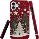 Generic Case Compatible with iPhone 16 Plus,Scratch Resistant Hybrid 2-Layer Hard Shell Bright Phone Case,Winter Christmas Tree Star Red