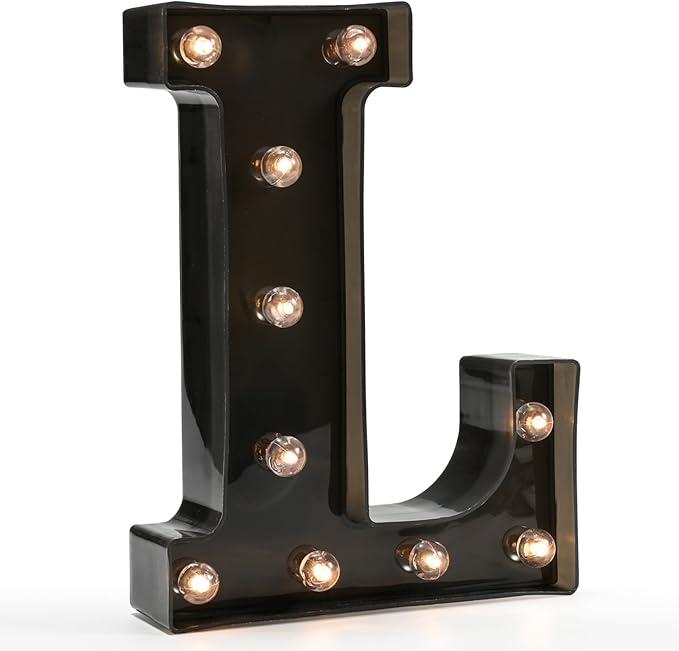 Light Up Black Alphabet Marquee Letters Sign LED Marquee Number Lights Sign for Night Light Home Bar Christmas Lamp Birthday Party Wedding Decoration L (1.77"D x 6.5"W x 8.66"H)