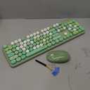 UBOTIE Colorful Computer Wireless Keyboards Mouse Combos, Typewriter Flexible Keys Office Full-Sized Keyboard, 2.4GHz Dropout-Free Connection and Optical Mouse (Green-Colorful)